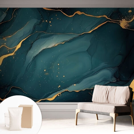 Fototapete - Tapete Vliestapete mit Kleber - Wandtapete Moderne Wandbild Schlafzimmer Wohnzimmer Dunkelblaue Abstraktion 312x219 cm
