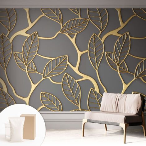 Fototapete - Tapete Vliestapete mit Kleber - Wandtapete Moderne Wandbild Schlafzimmer Wohnzimmer Elegante Blätter 312x219 cm