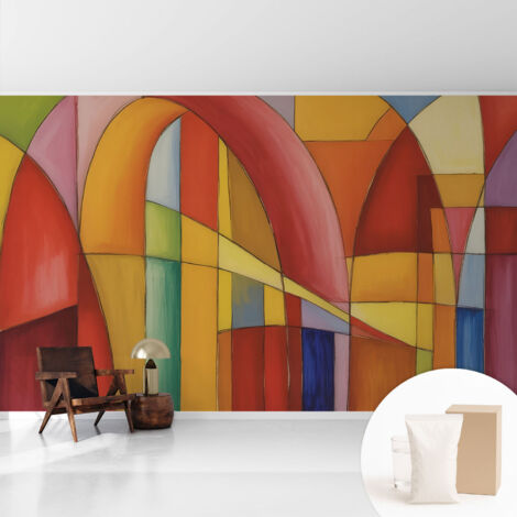 Fototapete - Tapete Vliestapete mit Kleber - Wandtapete Moderne Wandbild Schlafzimmer Wohnzimmer Energiegeladene Formen 416x254 cm