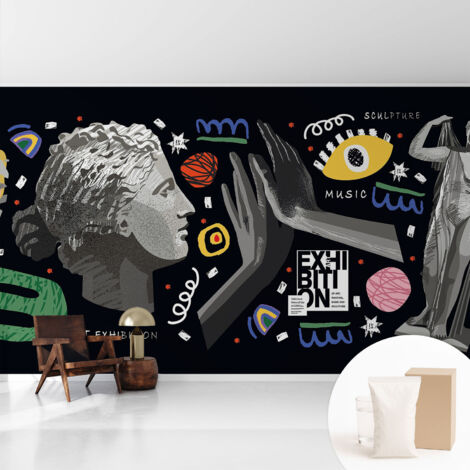 Fototapete - Tapete Vliestapete mit Kleber - Wandtapete Moderne Wandbild Schlafzimmer Wohnzimmer Farbenfrohe Ausstellung 416x254 cm