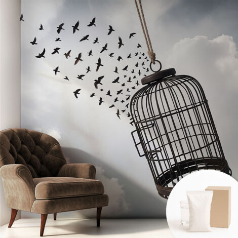 Fototapete - Tapete Vliestapete mit Kleber - Wandtapete Moderne Wandbild Schlafzimmer Wohnzimmer Fliegende Vögel 250x250 cm