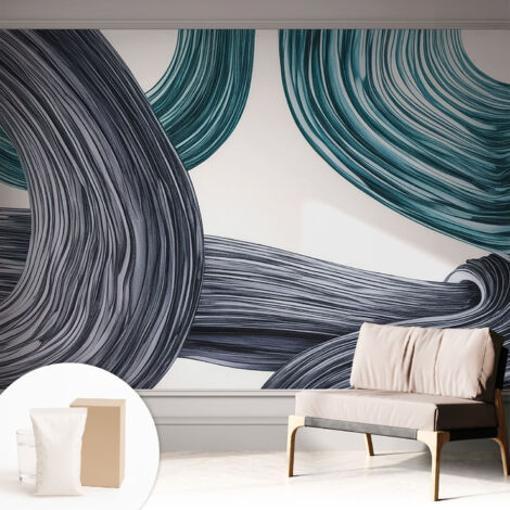 Fototapete - Tapete Vliestapete mit Kleber - Wandtapete Moderne Wandbild Schlafzimmer Wohnzimmer Fließende Linien 312x219 cm