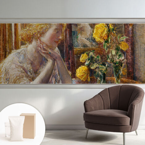 Fototapete - Tapete Vliestapete mit Kleber - Wandtapete Moderne Wandbild Schlafzimmer Wohnzimmer Frau mit Rosen 250x104 cm
