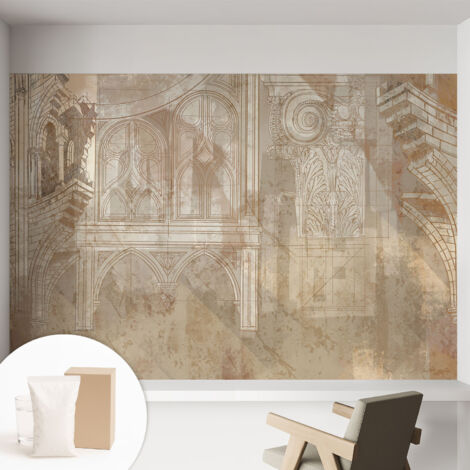 Fototapete - Tapete Vliestapete mit Kleber - Wandtapete Moderne Wandbild Schlafzimmer Wohnzimmer Historische Ornamente 152x104 cm