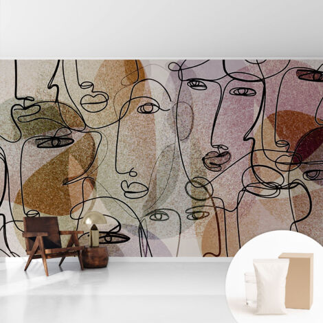 Fototapete - Tapete Vliestapete mit Kleber - Wandtapete Moderne Wandbild Schlafzimmer Wohnzimmer Lineare Gesichter 416x254 cm