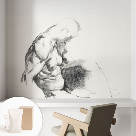 Fototapete - Tapete Vliestapete mit Kleber - Wandtapete Moderne Wandbild Schlafzimmer Wohnzimmer Männliche Skizze 104x70 cm