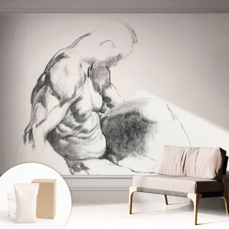 Fototapete - Tapete Vliestapete mit Kleber - Wandtapete Moderne Wandbild Schlafzimmer Wohnzimmer Männliche Skizze 312x219 cm