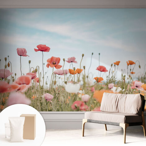 Fototapete - Tapete Vliestapete mit Kleber - Wandtapete Moderne Wandbild Schlafzimmer Wohnzimmer Mohnblumen 312x219 cm