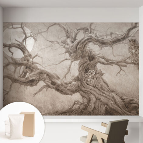 Fototapete - Tapete Vliestapete mit Kleber - Wandtapete Moderne Wandbild Schlafzimmer Wohnzimmer Nachtvögel 152x104 cm