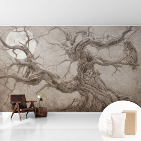 Fototapete - Tapete Vliestapete mit Kleber - Wandtapete Moderne Wandbild Schlafzimmer Wohnzimmer Nachtvögel 416x254 cm