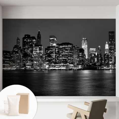 Fototapete - Tapete Vliestapete mit Kleber - Wandtapete Moderne Wandbild Schlafzimmer Wohnzimmer Nächtliche Metropole 152x104 cm