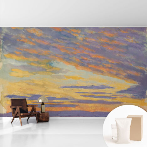 Fototapete - Tapete Vliestapete mit Kleber - Wandtapete Moderne Wandbild Schlafzimmer Wohnzimmer Pastellfarbener Himmel 416x254 cm