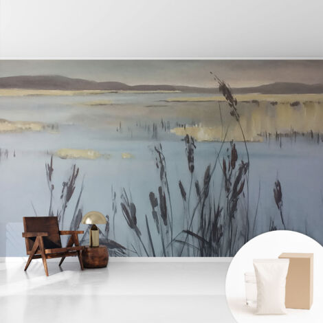 Fototapete - Tapete Vliestapete mit Kleber - Wandtapete Moderne Wandbild Schlafzimmer Wohnzimmer Ruhiger See 416x254 cm