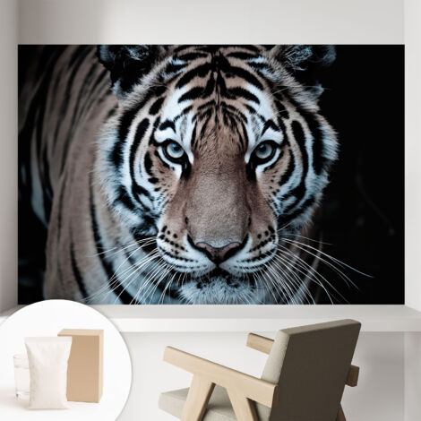 Fototapete - Tapete Vliestapete mit Kleber - Wandtapete Moderne Wandbild Schlafzimmer Wohnzimmer Tigerporträt 104x70 cm
