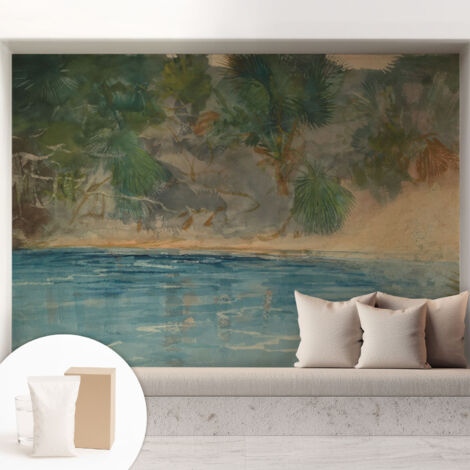 Fototapete - Tapete Vliestapete mit Kleber - Wandtapete Moderne Wandbild Schlafzimmer Wohnzimmer Tropisches Ufer 208x146 cm