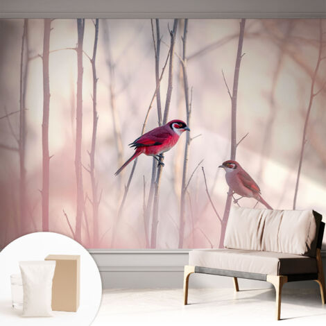 Fototapete - Tapete Vliestapete mit Kleber - Wandtapete Moderne Wandbild Schlafzimmer Wohnzimmer Vogelpaar 312x219 cm