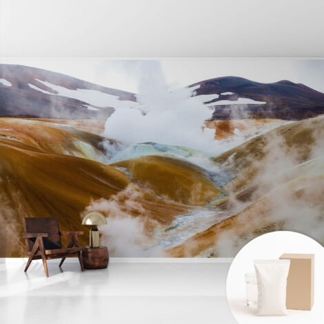 Fototapete - Tapete Vliestapete mit Kleber - Wandtapete Moderne Wandbild Schlafzimmer Wohnzimmer Vulkanische Hügel 416x254 cm