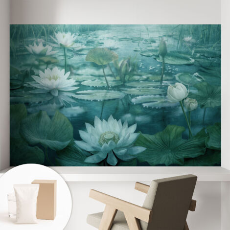 Fototapete - Tapete Vliestapete mit Kleber - Wandtapete Moderne Wandbild Schlafzimmer Wohnzimmer Wasserblumen 104x70 cm