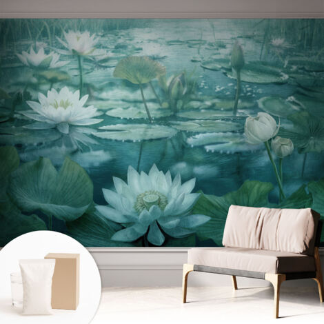 Fototapete - Tapete Vliestapete mit Kleber - Wandtapete Moderne Wandbild Schlafzimmer Wohnzimmer Wasserblumen 312x219 cm