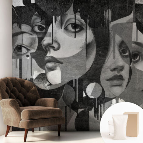 Fototapete - Tapete Vliestapete mit Kleber - Wandtapete Moderne Wandbild Schlafzimmer Wohnzimmer Weibliche Gesichter 250x250 cm