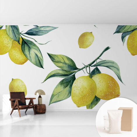 Fototapete - Tapete Vliestapete mit Kleber - Wandtapete Moderne Wandbild Schlafzimmer Wohnzimmer Zitronenmotiv 416x254 cm