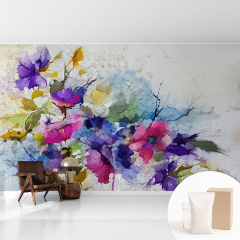 Fototapete Tapete Vliestapete mit Kleber - Wandtattoo - leicht anzubringen - Wandverkleidung Abstrakte Blumen 416x254 cm