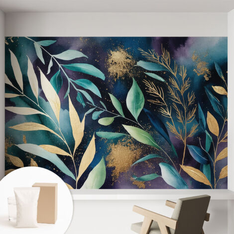 Fototapete Tapete Vliestapete mit Kleber - Wandtattoo - leicht anzubringen - Wandverkleidung Botanische Blätter 152x104 cm