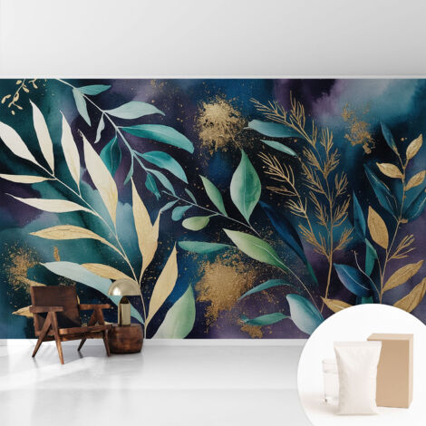 Fototapete Tapete Vliestapete mit Kleber - Wandtattoo - leicht anzubringen - Wandverkleidung Botanische Blätter 416x254 cm