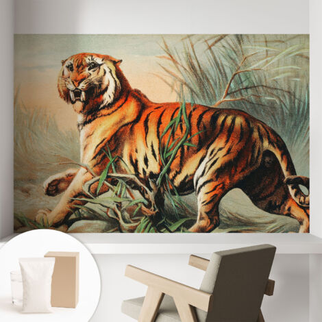 Fototapete Tapete Vliestapete mit Kleber - Wandtattoo - leicht anzubringen - Wandverkleidung Tiger in der Natur 104x70 cm