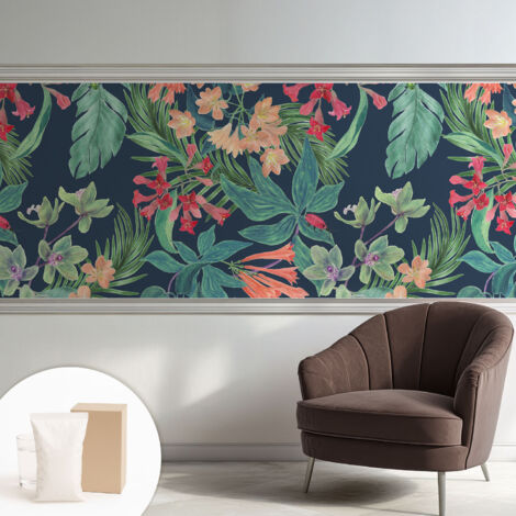 Fototapete Tapete Vliestapete mit Kleber - Wandtattoo - leicht anzubringen - Wandverkleidung Tropische Blumen 250x104 cm