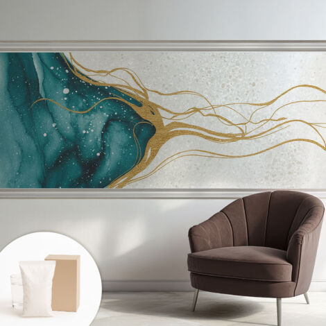 Fototapete Tapete Vliestapete mit Kleber - Wandtattoo - leicht anzubringen - Wandverkleidung Türkisfarbene Linien 250x104 cm