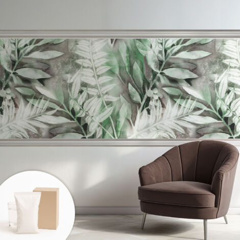 Fototapete Vliestapete mit Kleber - modern Wohnzimmer - Wanddekoration - einfach anzubringen Aquarellblätter 250x104 cm