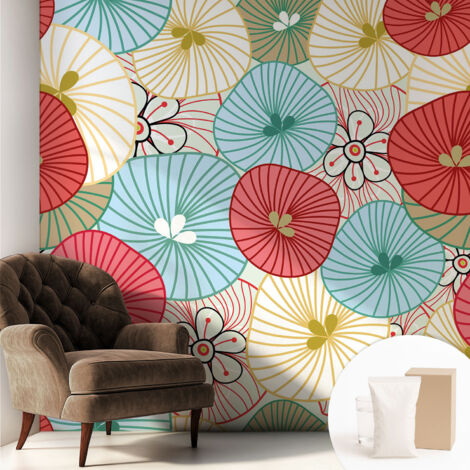 Fototapete Vliestapete mit Kleber - modern Wohnzimmer - Wanddekoration - einfach anzubringen Blumenmuster 250x250 cm