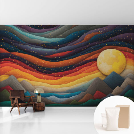 Fototapete Vliestapete mit Kleber - modern Wohnzimmer - Wanddekoration - einfach anzubringen Bunte Berge 416x254 cm