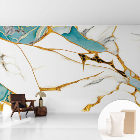 Fototapete Vliestapete mit Kleber - modern Wohnzimmer - Wanddekoration - einfach anzubringen Die Eleganz von Marmor 416x254 cm