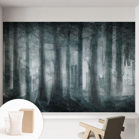 Fototapete Vliestapete mit Kleber - modern Wohnzimmer - Wanddekoration - einfach anzubringen Geheimnisvoller Wald 152x104 cm