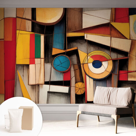 Fototapete Vliestapete mit Kleber - modern Wohnzimmer - Wanddekoration - einfach anzubringen Geometrische Muster 312x219 cm