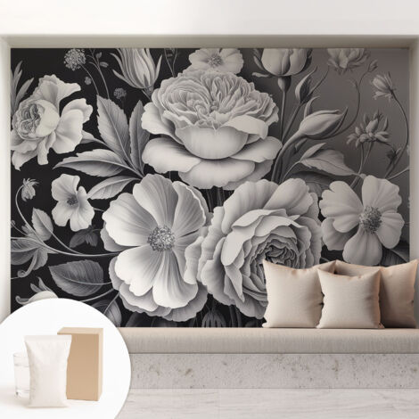 Fototapete Vliestapete mit Kleber - modern Wohnzimmer - Wanddekoration - einfach anzubringen Graue Blumen 208x146 cm