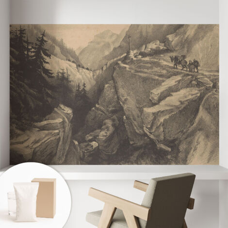 Fototapete Vliestapete mit Kleber - modern Wohnzimmer - Wanddekoration - einfach anzubringen Malerische Berge 104x70 cm