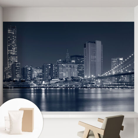 Fototapete Vliestapete mit Kleber - modern Wohnzimmer - Wanddekoration - einfach anzubringen Nachtstadt 152x104 cm