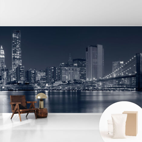 Fototapete Vliestapete mit Kleber - modern Wohnzimmer - Wanddekoration - einfach anzubringen Nachtstadt 416x254 cm