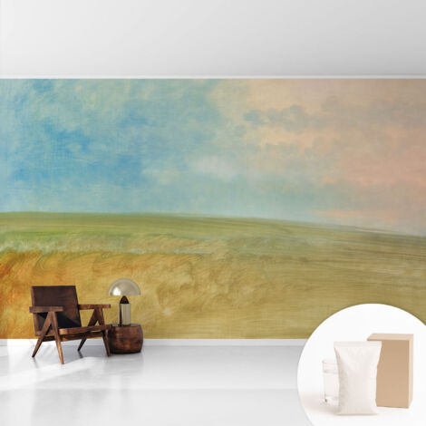 Fototapete Vliestapete mit Kleber - modern Wohnzimmer - Wanddekoration - einfach anzubringen Pastellfarbene Felder 416x254 cm