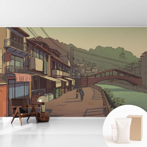 Fototapete Vliestapete mit Kleber - modern Wohnzimmer - Wanddekoration - einfach anzubringen Pastellfarbene Landschaft 416x254 cm
