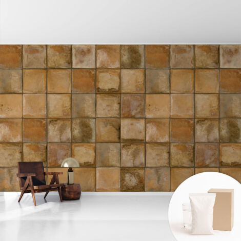 Fototapete Vliestapete mit Kleber - modern Wohnzimmer - Wanddekoration - einfach anzubringen Rustikales Mosaik 416x254 cm