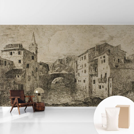Fototapete Vliestapete mit Kleber - modern Wohnzimmer - Wanddekoration - einfach anzubringen Stadtpanorama 416x254 cm