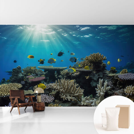 Fototapete Vliestapete mit Kleber - modern Wohnzimmer - Wanddekoration - einfach anzubringen Unterwasserwelt 416x254 cm