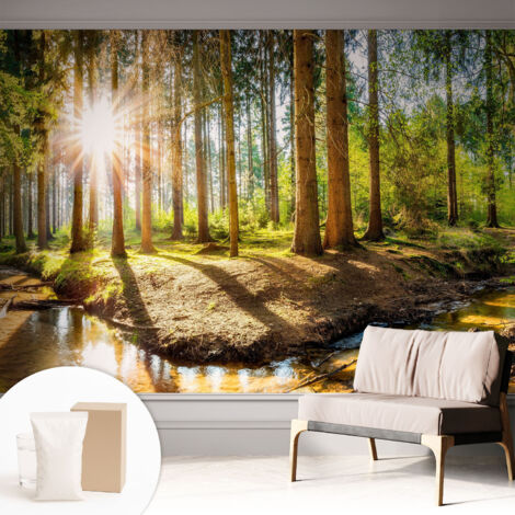 Fototapete Vliestapete mit Kleber - modern Wohnzimmer - Wanddekoration - einfach anzubringen Waldidylle 312x219 cm