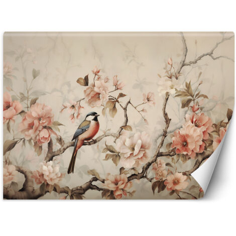 Fototapete Vogel und Vintage Blumen 100x70 cm