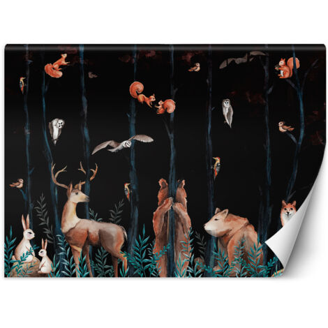 Fototapete Waldtiere Hirsch Bär Fuchs 100x70 cm