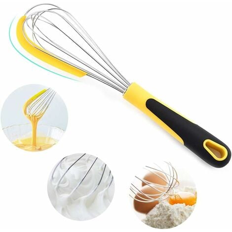 MEMKEY Fouet Acier Inoxydable avec Silicone Poignée & Racloir, Fouet Oeuf Whipping Manuel Cuisine INOX Professionnel, Egg Dough Hand Whisk Wiper Ball, Fouet Rond Mayonnaise Manuelle Creme Sauce (27cm)